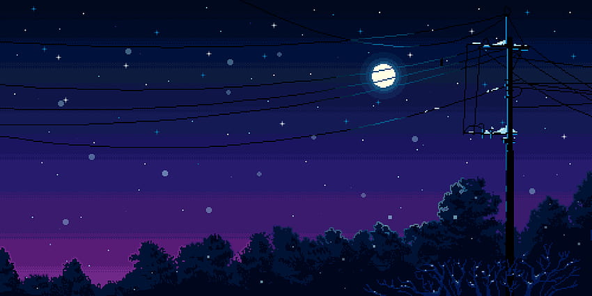 Pikselowe niebo na psie, pikselowy księżyc Tapeta HD