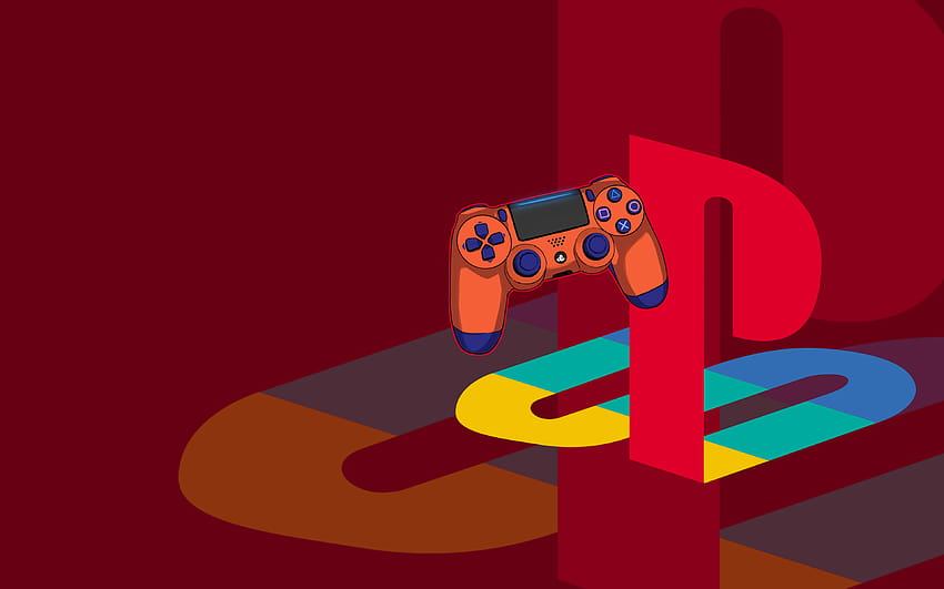 Logo PlayStation, minimal, latar belakang merah, kreatif, karya seni, minimalis PlayStation, merek, PlayStation dengan resolusi 3840x2400. Kualitas tinggi, penuh playstation minimalis Wallpaper HD
