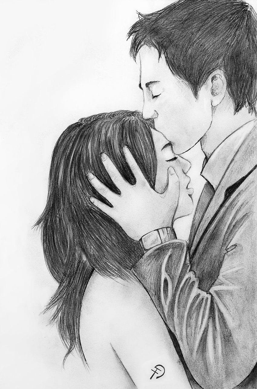 Pencil drawing of Romantic couple step by step  lovely couple drawing Forehead  Kiss One Line Art  YouTube