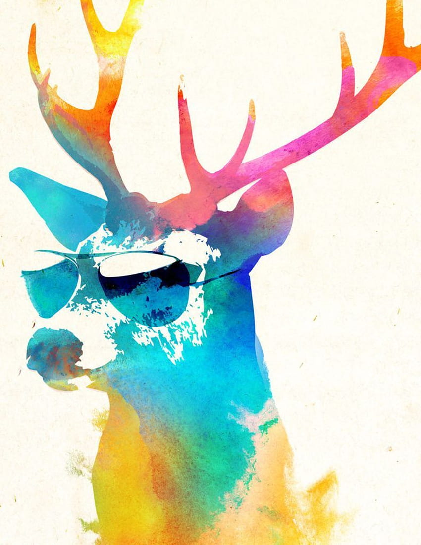 Sunny Stag» Art Print by Robert Farkas, rainbow deer HD phone wallpaper
