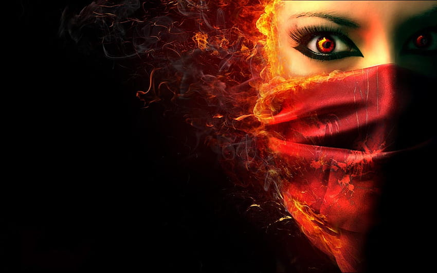 femmes, flammes, yeux, rouge, feu, visages, brûlure :: Fond d'écran HD