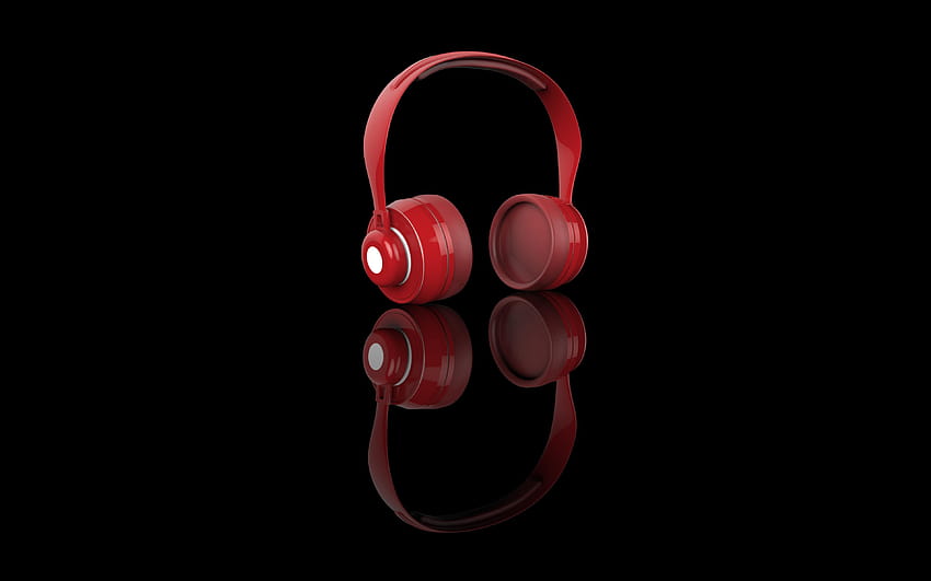 3799x2374 headphones, red, audio, sound, technology backgrounds, red headset HD wallpaper