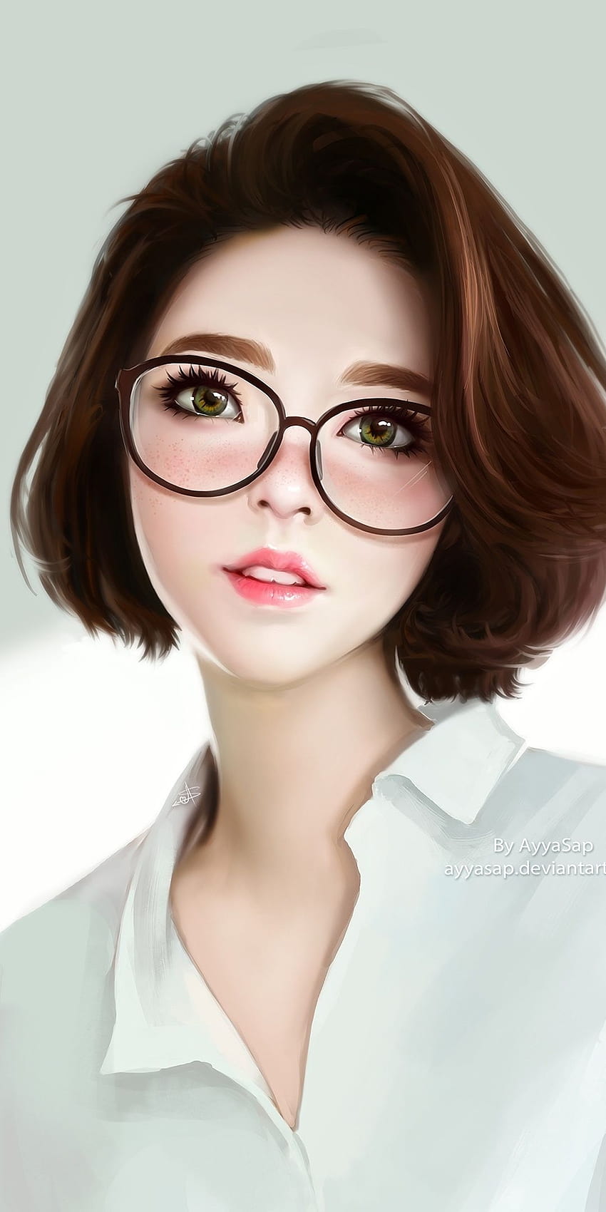 Nette, schöne Frau, brünett, kurzes Haar, Brille, 1080x2160, Anime-Mädchen mit kurzen Haaren HD-Handy-Hintergrundbild