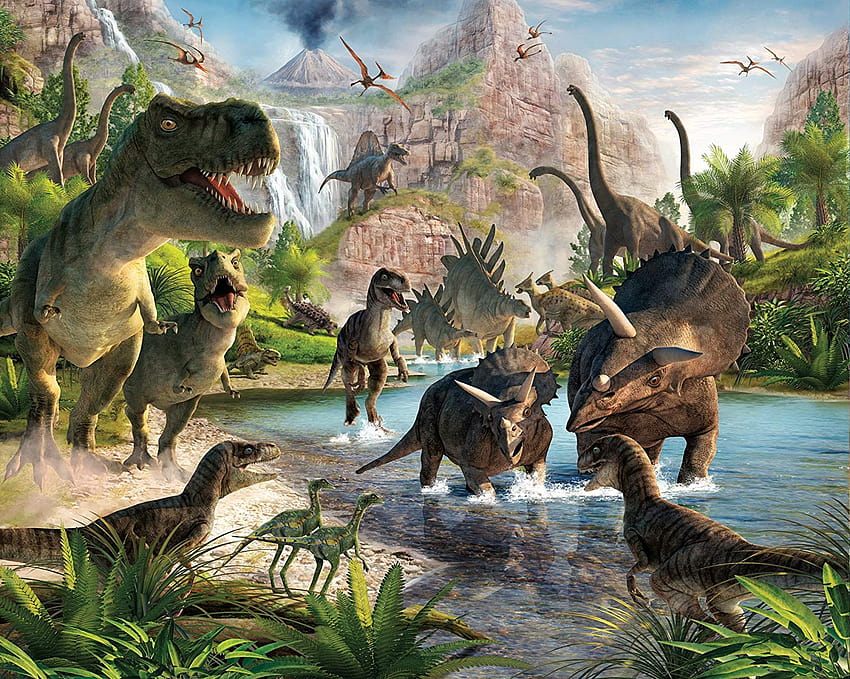 Walltastic Dinosaur Land จิตรกรรมฝาผนัง 8 ฟุต x 10 ฟุต: Amazon.co.uk ไดโนเสาร์เด็ก วอลล์เปเปอร์ HD