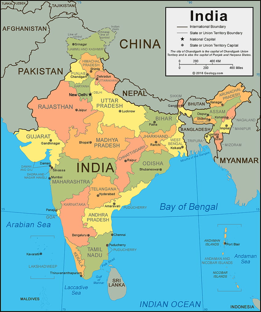 インドの地図と衛星、インドの物理的な地図 HD電話の壁紙