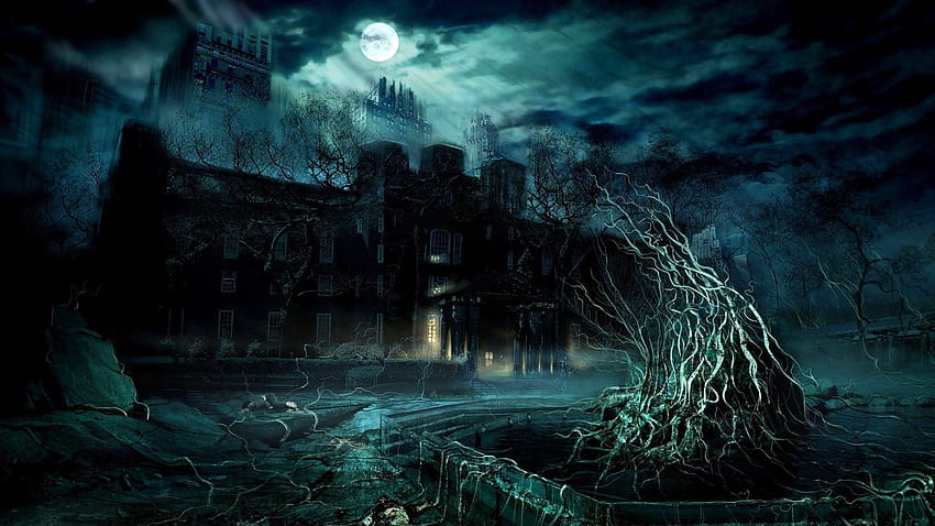 Dark mansion under the full moon digital art x, gothic aesthetic pc HD ...