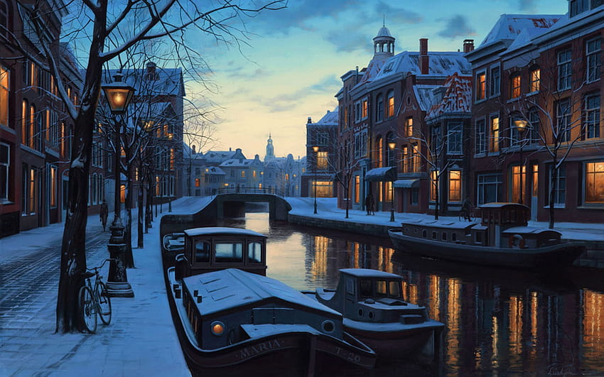 Amsterdamer Winter HD-Hintergrundbild