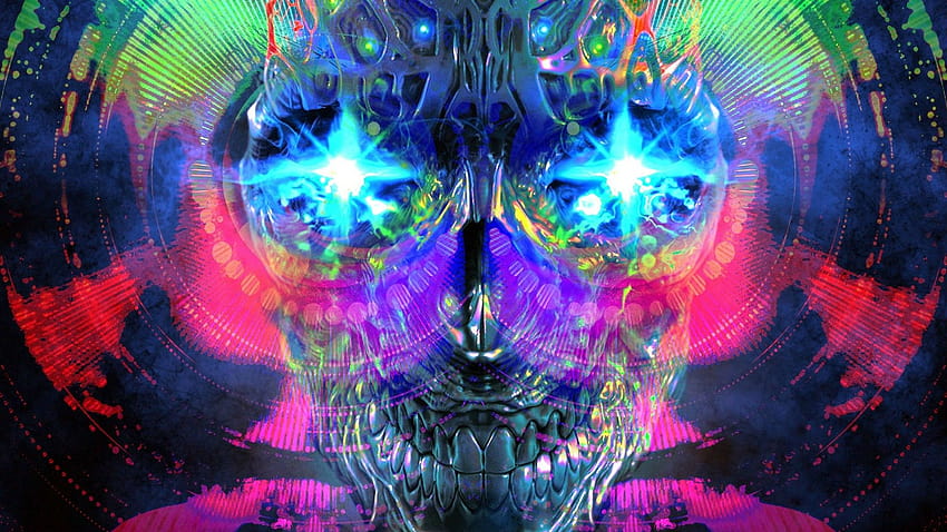 Psychedelic Art, trippy skeleton HD wallpaper