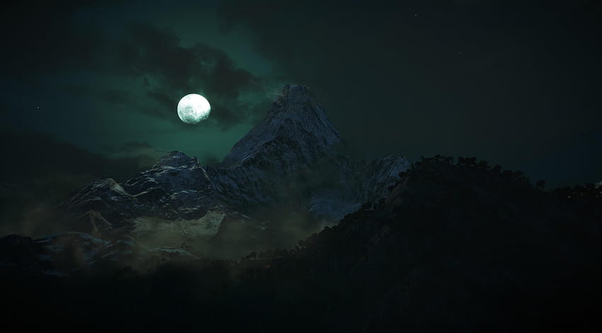 mountain moon nightscape HD wallpaper