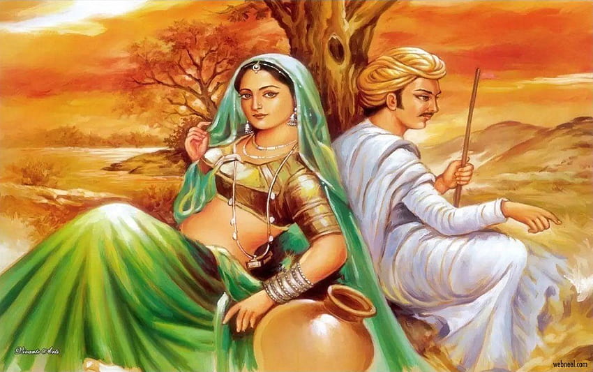 Lukisan Rajasthani, lukisan cat minyak wanita India Wallpaper HD