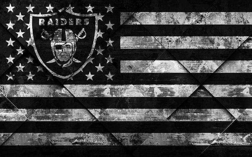 Oakland Raiders, American Football Club, Grunge-Kunst, Grunge-Textur, amerikanische Flagge, NFL, Oakland, Kalifornien, USA, National Football League, USA-Flagge, American Football mit einer Auflösung von 3840 x 2400. Hohe Qualität, Raiders-Computer HD-Hintergrundbild