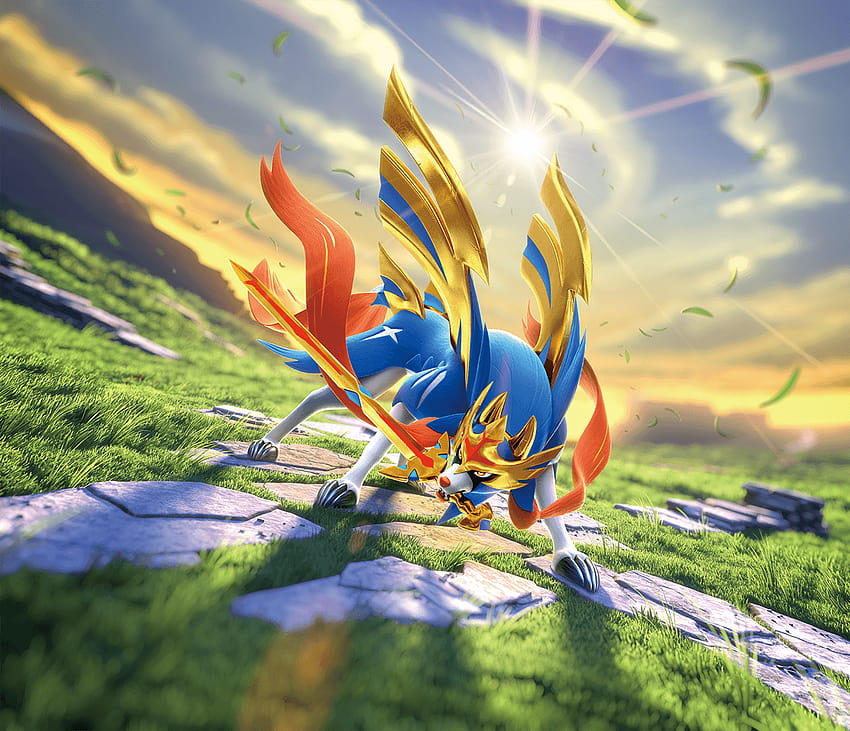 del Pokémon legendario Zacian del set TCG fondo de pantalla
