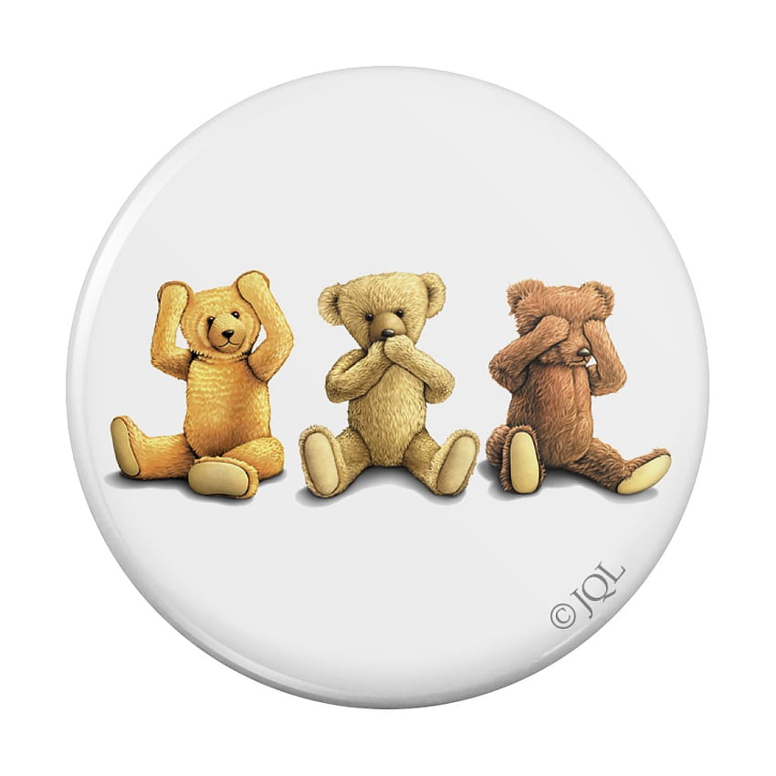 Hear Speak See No Evil Stuffed Plush Teddy Bears Pinback Button Pin HD phone wallpaper