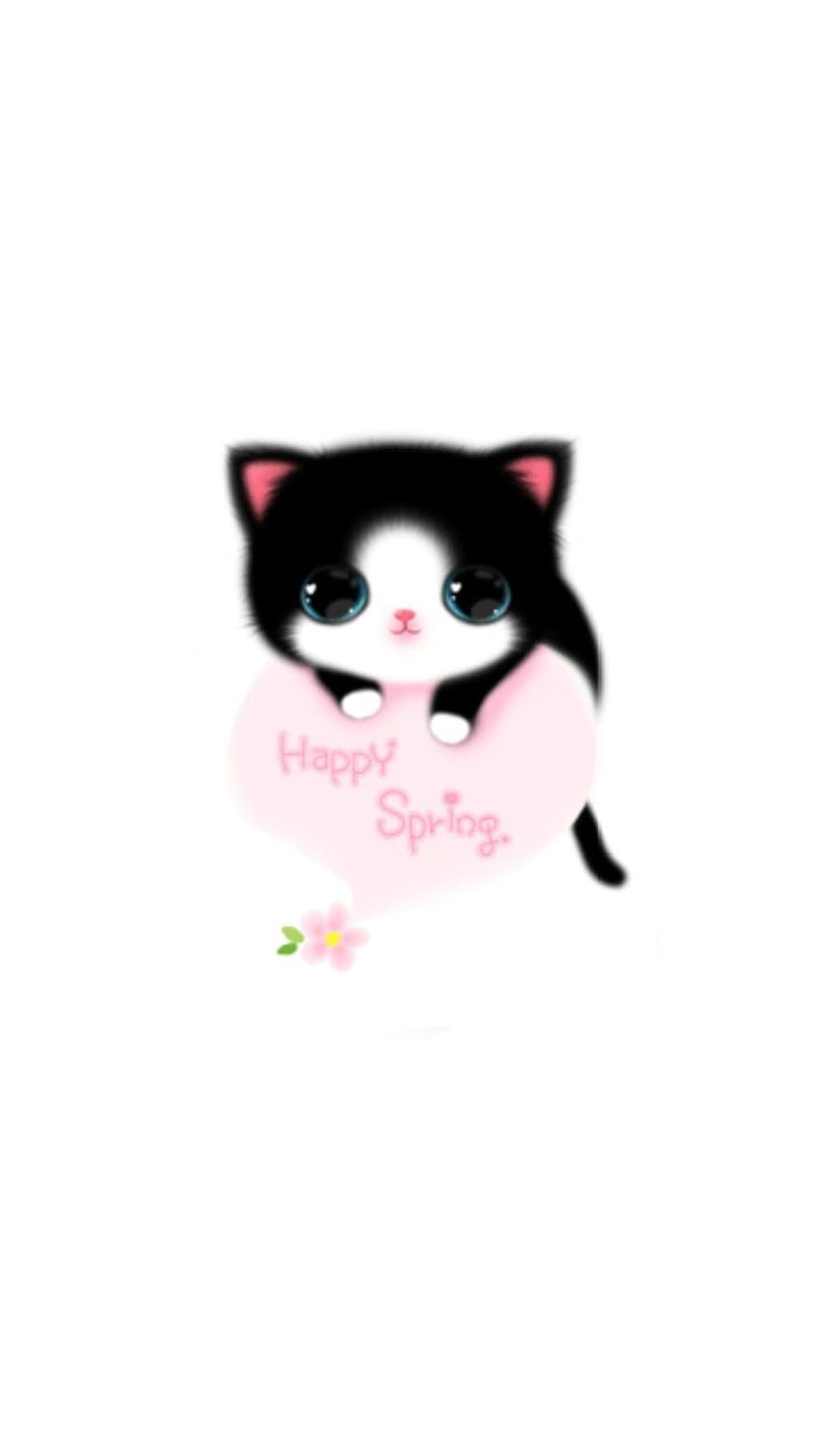 Happy Spring, spring cat cartoon HD phone wallpaper