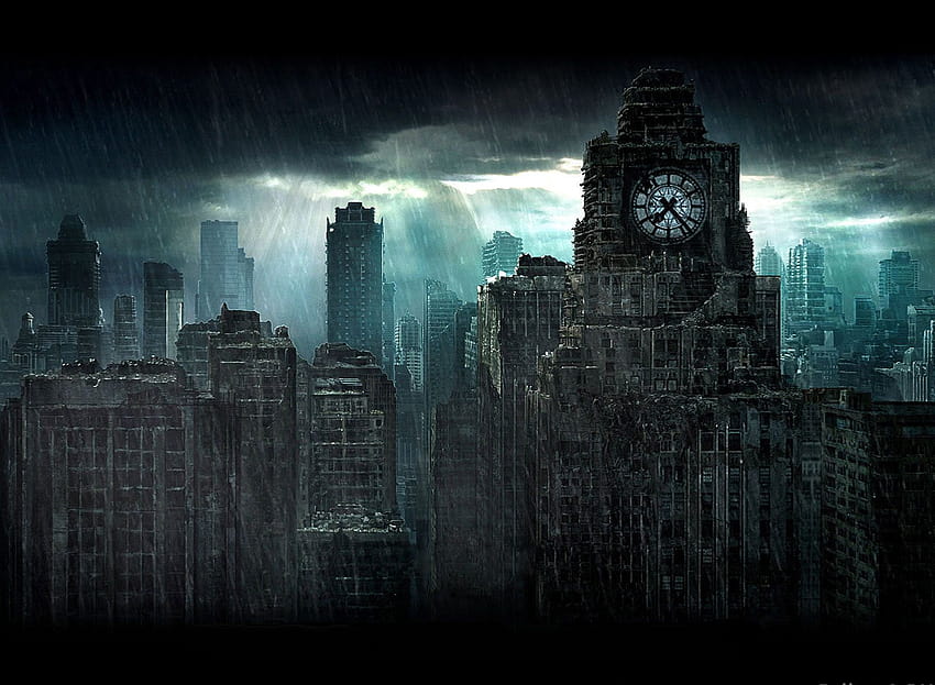 Dark rainy city HD wallpaper