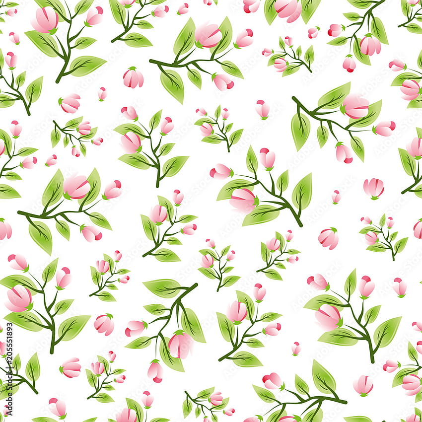 Light Pink Garden Flowers and Green Leaves Seamless Pattern. Vector illustration for textile, wedding, birtay and different holidays. Cute summer and spring background. Isolated. Stock Vector, cute light pink summer HD phone wallpaper