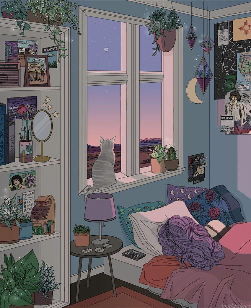 Anime Girls, Bedroom, Windowsill, anime rooms drawing HD phone wallpaper |  Pxfuel