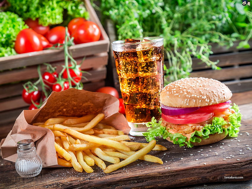Chicken Burger served with french fries and Coke HD wallpaper