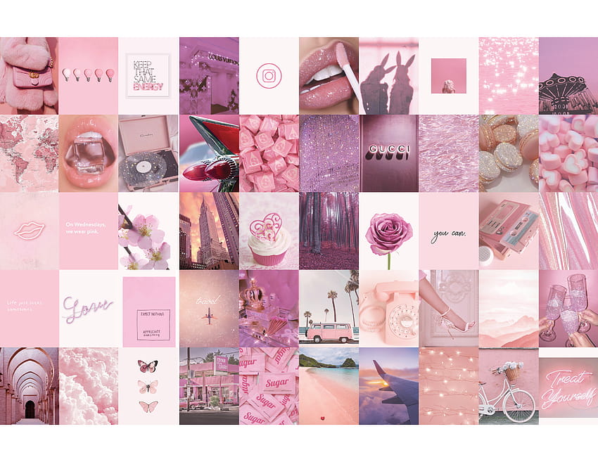 Collage Me Pink & Trendy! Atemberaubend wunderschöne Vintage Pink Aesthetic Wall Prints Collage Kit, ästhetische Collage zum Valentinstag HD-Hintergrundbild