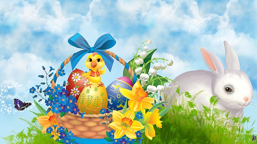4 Bunny and Chick Easter, bunnies and chickens HD wallpaper
