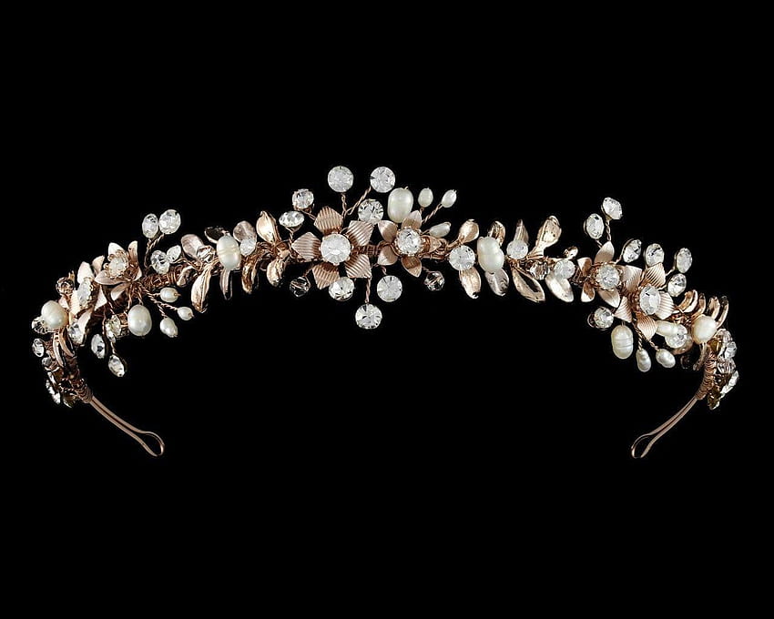 Rose Gold Pearl and Crystal Wedding Headband Tiara, pearl headdress HD wallpaper
