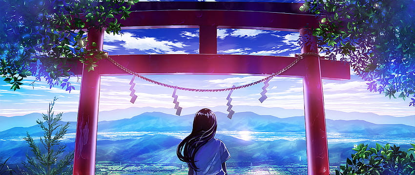 Anime Japanese Gate Shrine Girl Scenery, anime japan scenery HD wallpaper