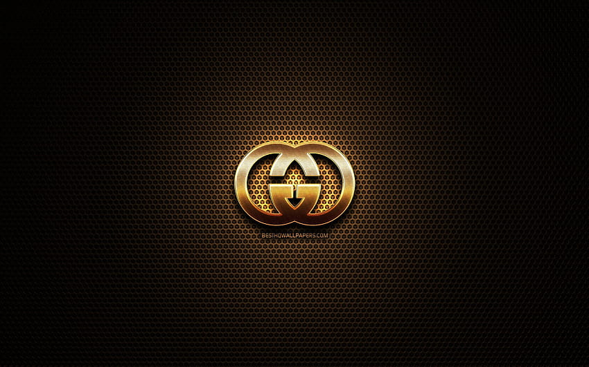 Gucci glitter logo, creative, metal grid, gucci computer HD wallpaper