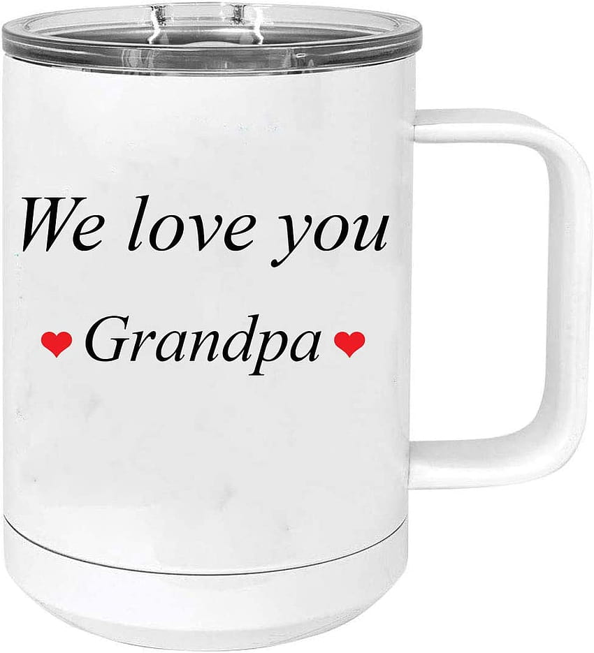 We Love You Grandpa taza de café de viaje de acero inoxidable aislada al vacío de 15 onzas con tapa deslizante, color blanco: Home & Kitchen fondo de pantalla del teléfono
