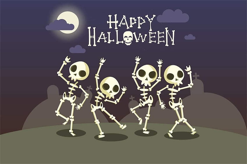Amazon : Leyiyi 10x6.5ft Gothic Happy Halloween ฉากหลังการ์ตูน Trick or Treat แบนเนอร์พระจันทร์เต็มดวง Skull Dance Gtave Stone Cross graphy พื้นหลัง Scary Carnival Banquet Studio Prop Vinyl : Camera, happy halloween cartoon วอลล์เปเปอร์ HD