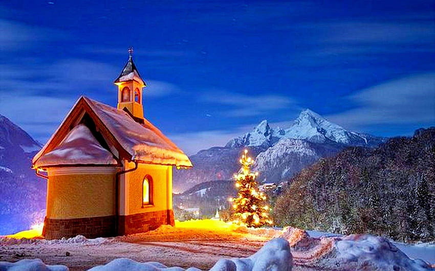 3 Church in Winter, holiday chappel HD wallpaper