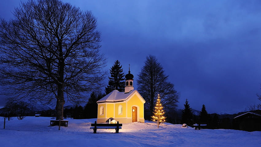 winter Germany little Christmas Bavaria chapel / 1920x1080, christmas cathedral HD wallpaper