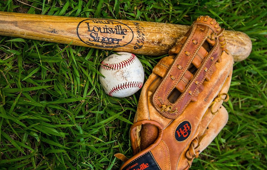 Grass, The ball, Sport, Gloves, Baseball bat , section спорт, bat and ball HD wallpaper