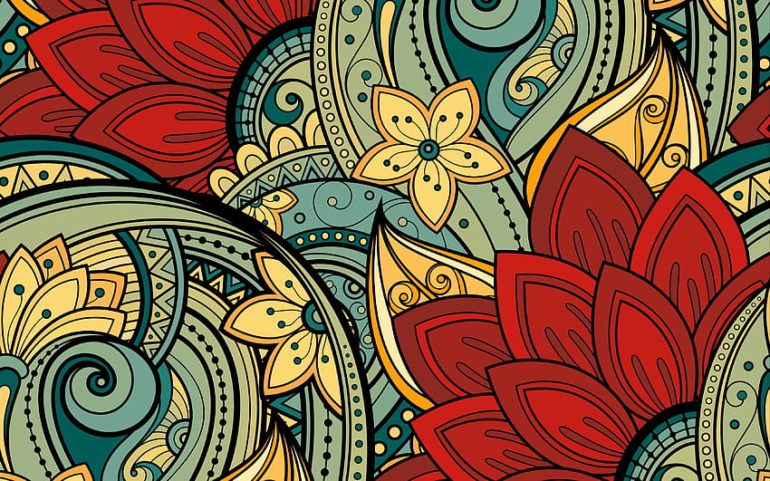3840x2400 pola, bunga, ornamen, vektor, daun, ultra berwarna-warni 16:10 …, seni daun bunga Wallpaper HD