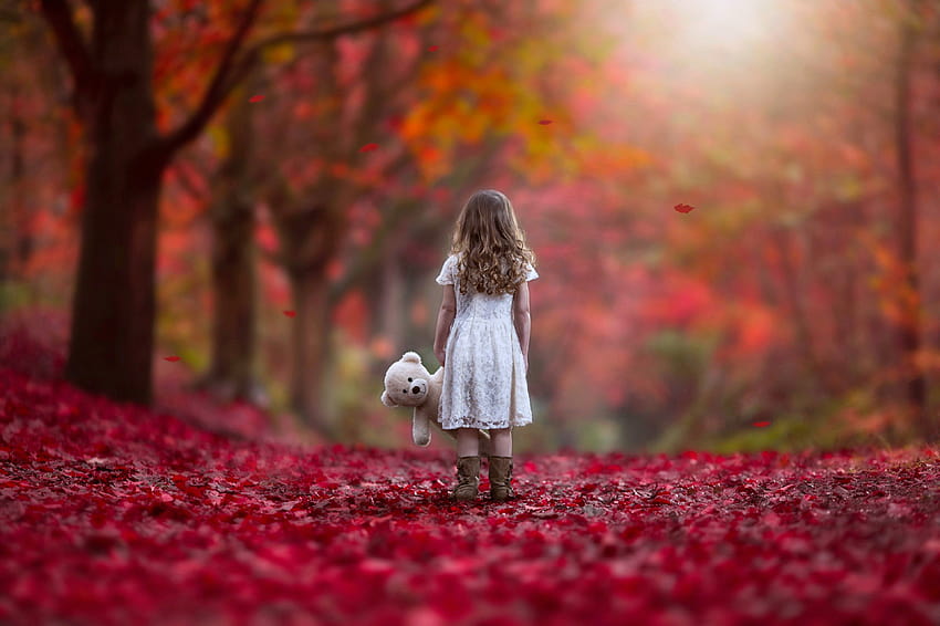 Autumn, Littel, Girl, Forest, Sad, Lonely, Alone, Red, Nature, lonely ...