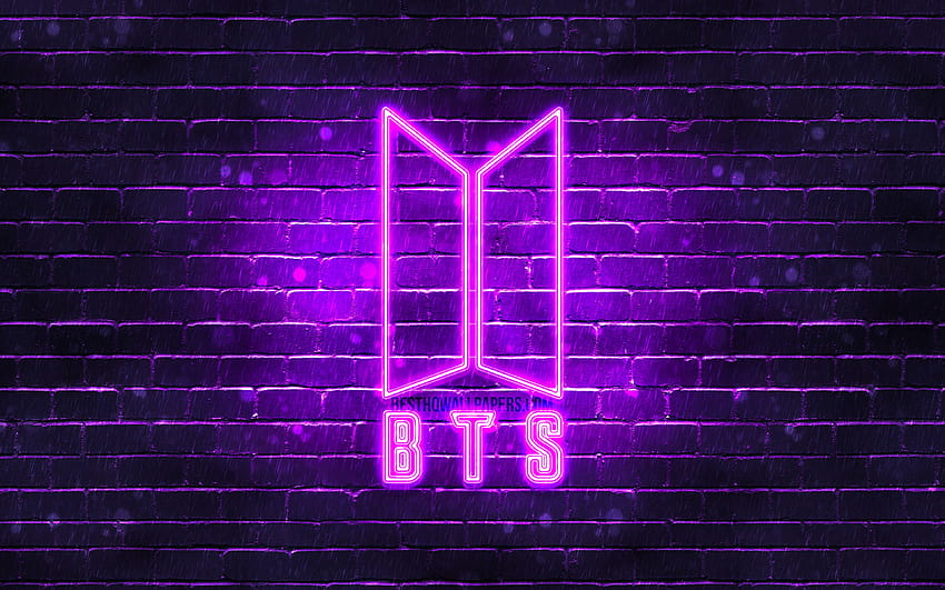BTS violet logo, Bangtan Boys, violet brickwall, BTS logo, korean band, BTS neon logo, BTS with resolution 3840x2400. High Quality, neon bts HD wallpaper