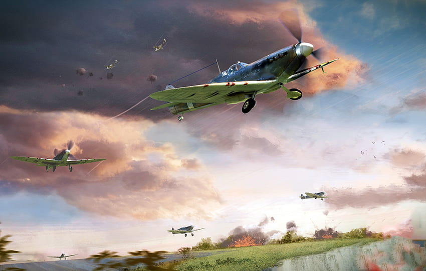 der Aufstieg, Spitfire, Luftschlacht um England, RAF, Royal Air Force, Supermarine, Britisches Jagdflugzeug des Zweiten Weltkriegs, Abschnitt Luftfahrt HD-Hintergrundbild
