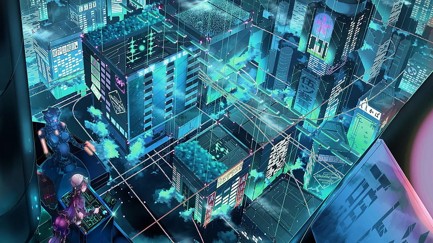 Anime Futuristic City, green city anime HD wallpaper