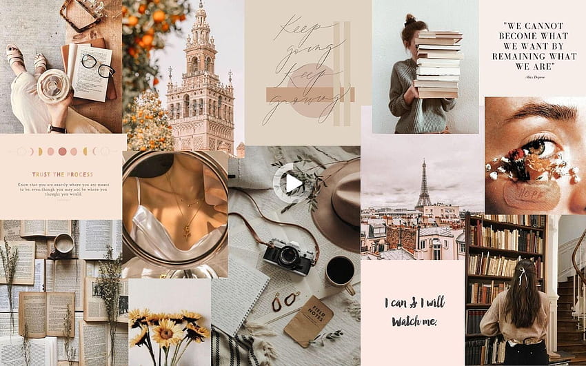 Aesthetic Collage Laptop posted by Christopher Mercado, beige aesthetic collage laptop HD wallpaper