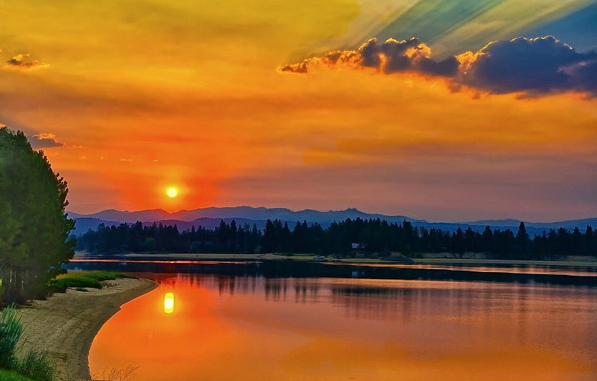 sunset, lake, Lake Cascade , section пейзажи, lake cascade sunset HD wallpaper