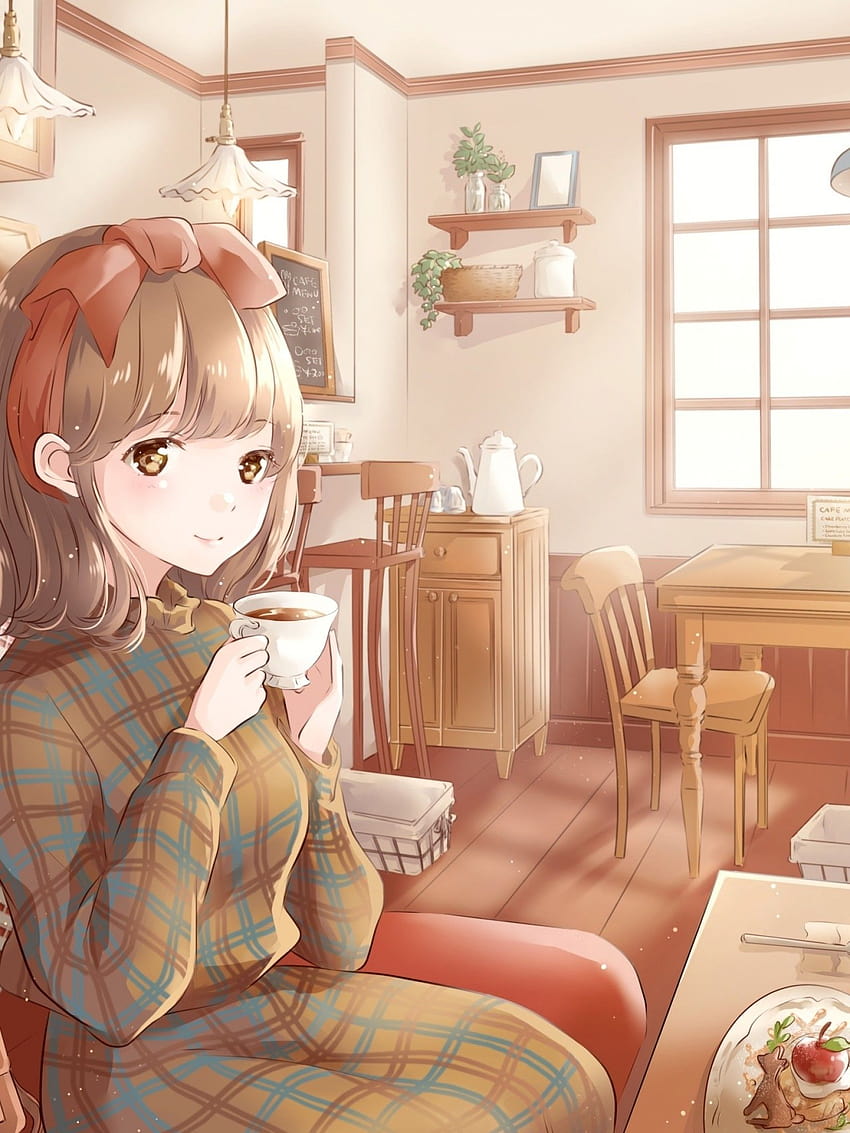 1536x2048 Anime Girl, Cozy ... maiden, coffee shop anime HD phone wallpaper