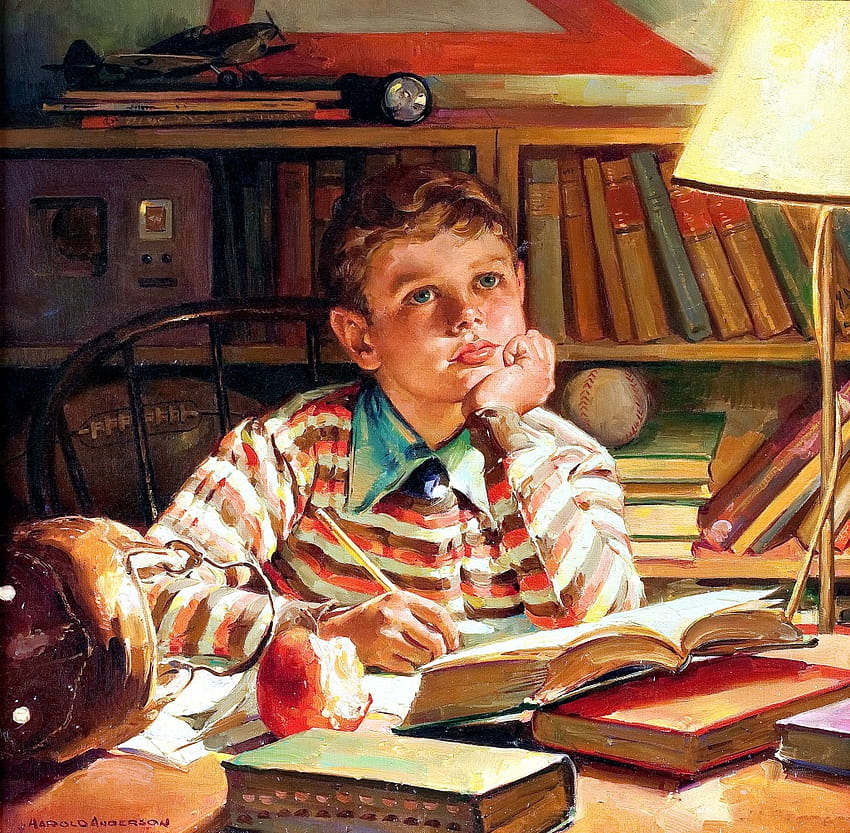 Young Boy Studying jigsaw puzzle in Piece of Art puzzles on TheJigsawPuzzles, study boy HD wallpaper