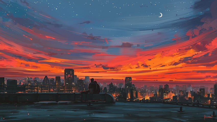 City Drawing, sunset drawing HD wallpaper