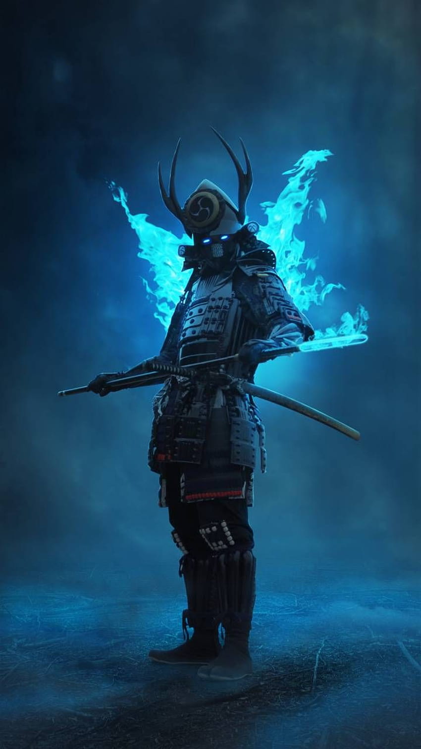 Płonący samuraj autorstwa hasaka, niebieskiego samuraja Tapeta na telefon HD