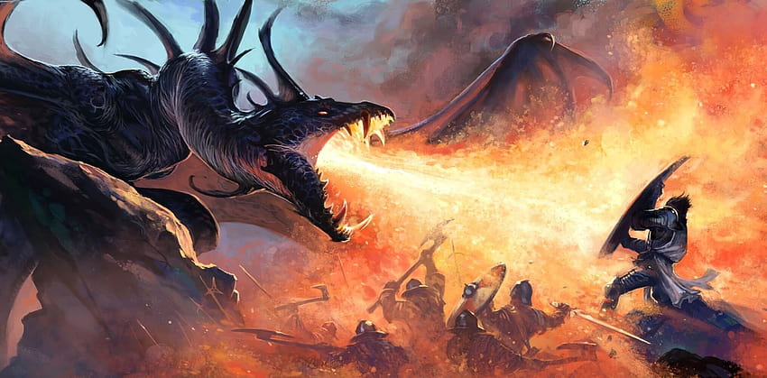 Dragon Breathing Fire On Knight, fire knight HD wallpaper