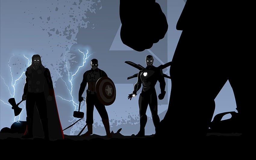 Avengers: Endgame、Thor、Captain America、Iron Man、Thanos、イラスト、ブラック、ブラック/ダーク 高画質の壁紙