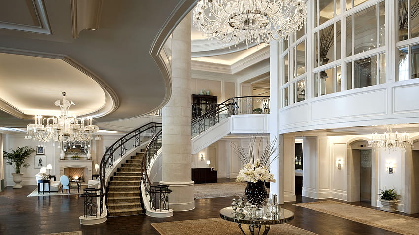 Mandarin Oriental Hotel, classico, bianco, ricco, castello, all'interno, scale, camera, soggiorno, fuoco, comfort, luogo, architettura, interni del castello Sfondo HD