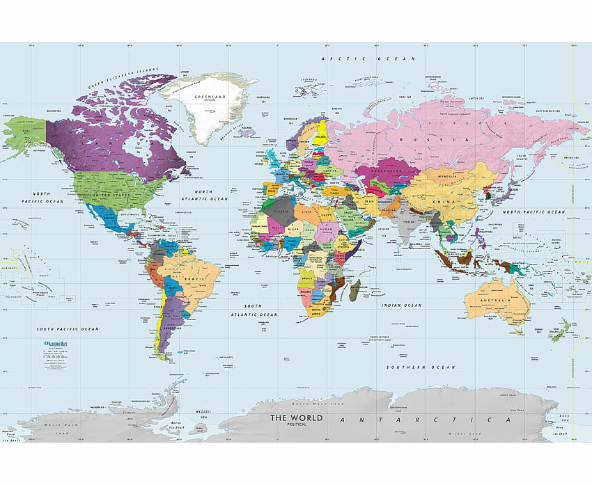 Mural de pared Mapa político mundial colorido fondo de pantalla