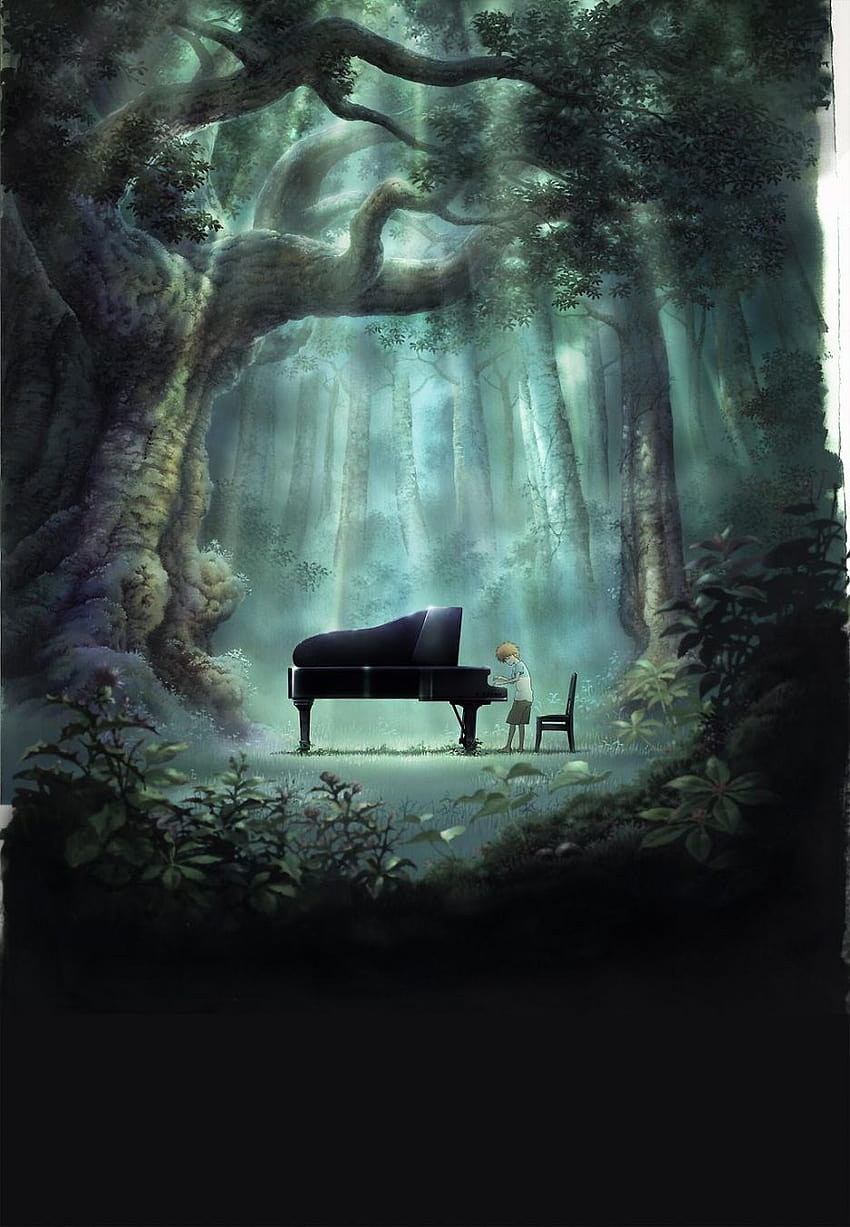 Piano in the forest <3, forest of piano HD phone wallpaper