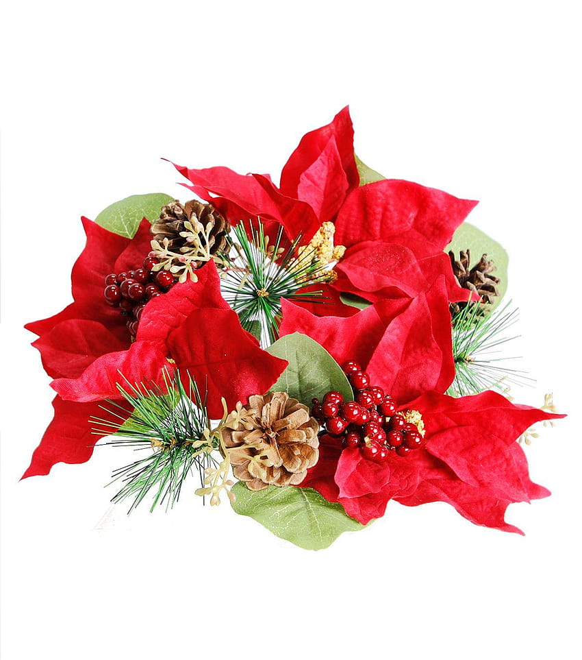 Blooming Holiday Christmas Poinsettia, Berry & Pinecone Mini Wreath, christmas poinsettias HD phone wallpaper