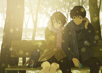 Download Cute Anime Couple Kissing Winter Night Wallpaper  Wallpaperscom